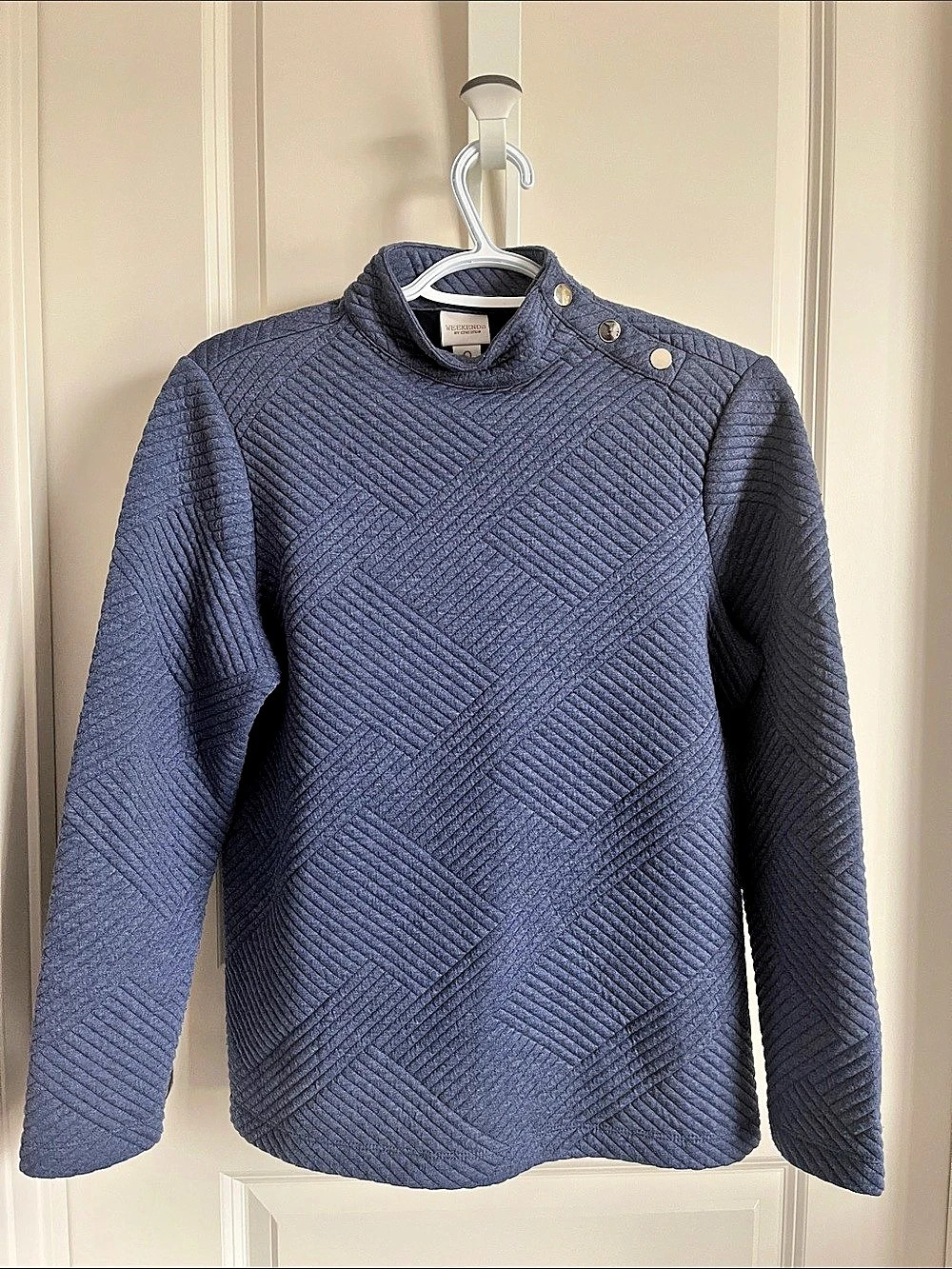 WEEENDS's by Chico's Quilted Mock Neck Top in Blue Size Small